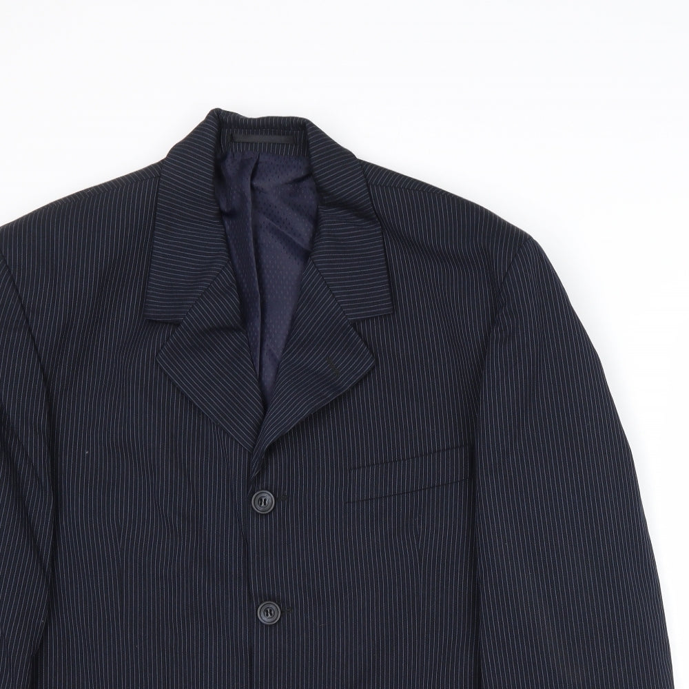 Revere Mens Blue Striped Polyester Jacket Suit Jacket Size 40 Regular