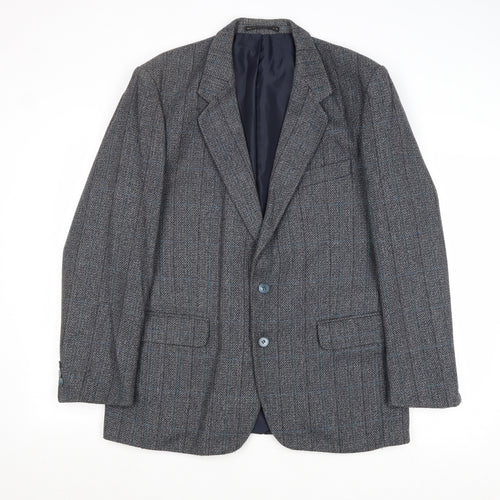 Hodges Mens Grey Striped Wool Jacket Blazer Size 40 Regular