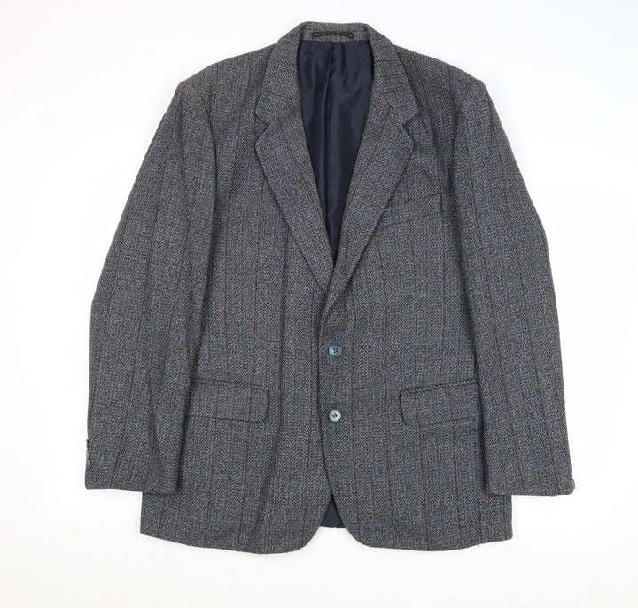 Hodges Mens Grey Striped Wool Jacket Blazer Size 40 Regular