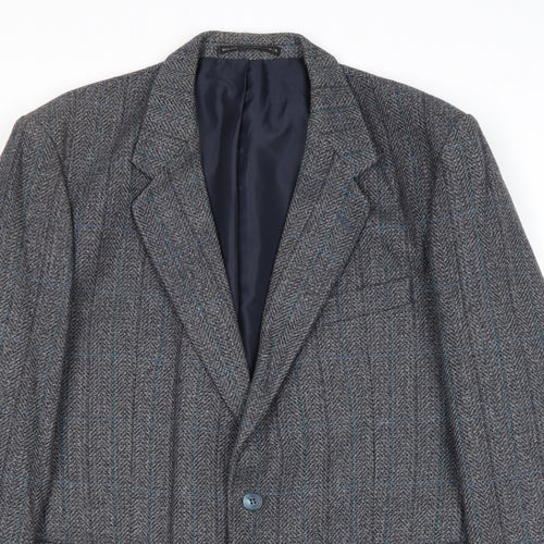 Hodges Mens Grey Striped Wool Jacket Blazer Size 40 Regular