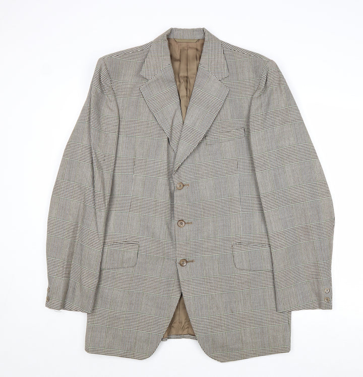 Burton Mens Grey Plaid Wool Jacket Suit Jacket Size 40 Regular