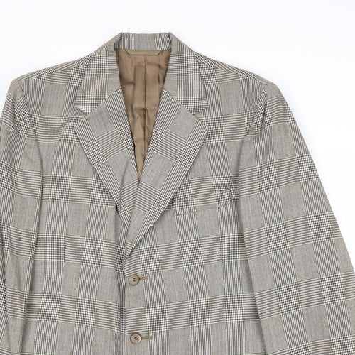 Burton Mens Grey Plaid Wool Jacket Suit Jacket Size 40 Regular