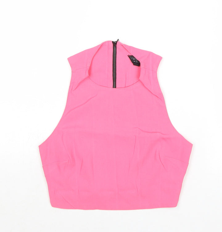 Topshop Womens Pink Acetate Cropped Tank Size 6 Round Neck