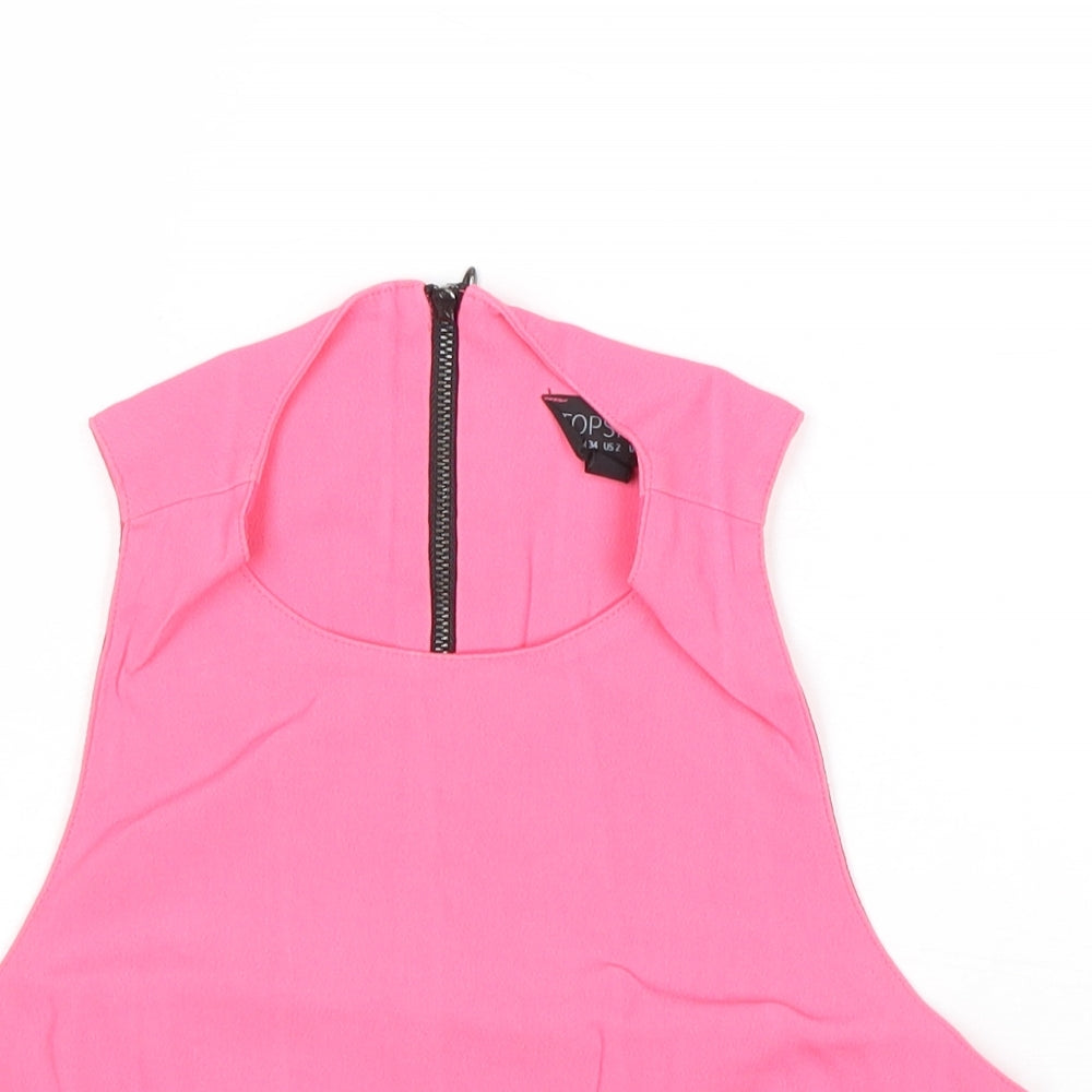 Topshop Womens Pink Acetate Cropped Tank Size 6 Round Neck