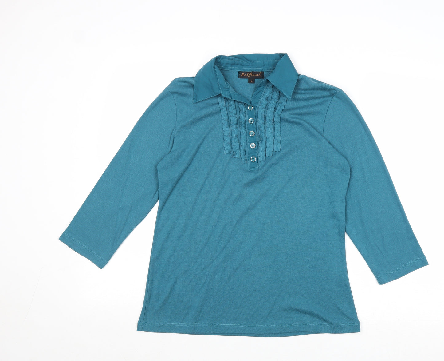Mind Flowers Womens Blue Polyester Basic Blouse Size S Collared