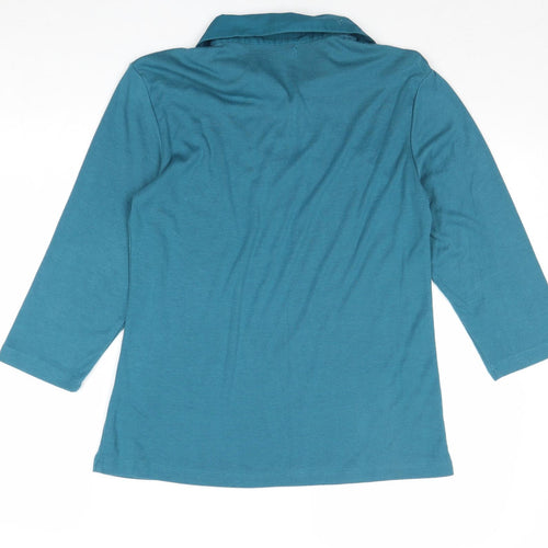 Mind Flowers Womens Blue Polyester Basic Blouse Size S Collared