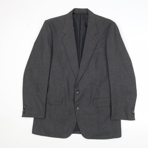Greenwoods Mens Grey Striped Wool Jacket Suit Jacket Size 38 Regular