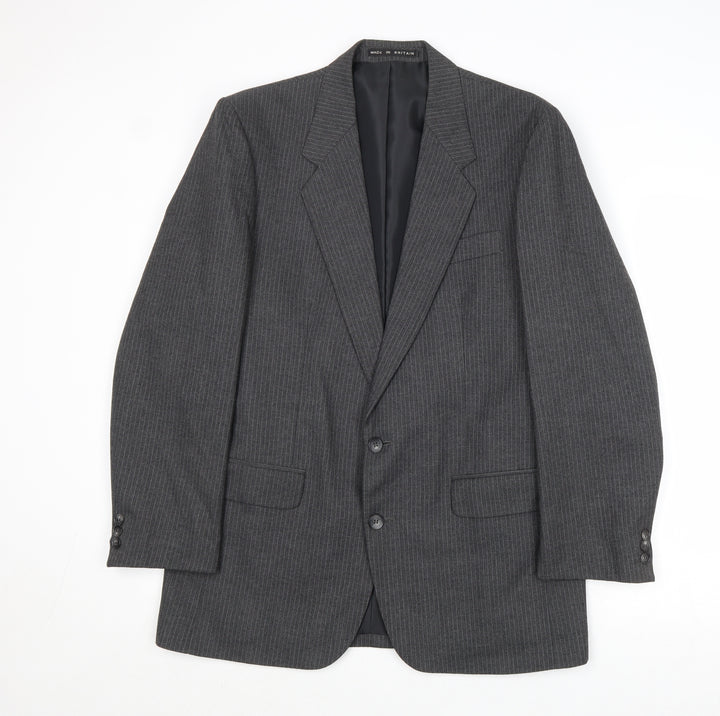 Greenwoods Mens Grey Striped Wool Jacket Suit Jacket Size 38 Regular