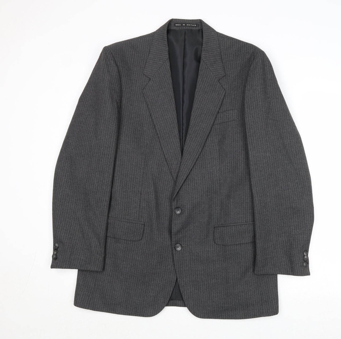 Greenwoods Mens Grey Striped Wool Jacket Suit Jacket Size 38 Regular