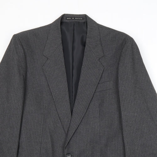 Greenwoods Mens Grey Striped Wool Jacket Suit Jacket Size 38 Regular