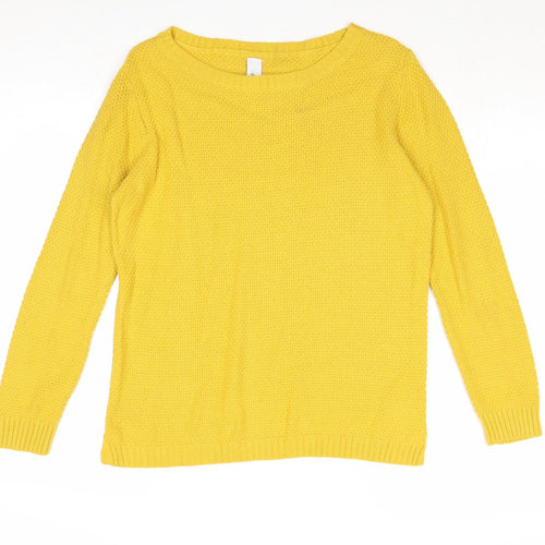 Pull&Bear Womens Yellow Boat Neck Acetate Pullover Jumper Size M