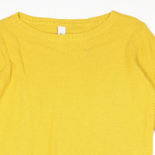 Pull&Bear Womens Yellow Boat Neck Acetate Pullover Jumper Size M