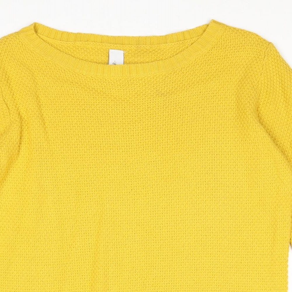 Pull&Bear Womens Yellow Boat Neck Acetate Pullover Jumper Size M