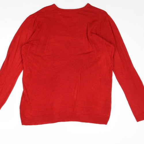 Vida Vi Womens Red Round Neck Acrylic Pullover Jumper Size XL