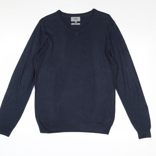 Marks and Spencer Mens Blue Round Neck Acrylic Pullover Jumper Size M Long Sleeve