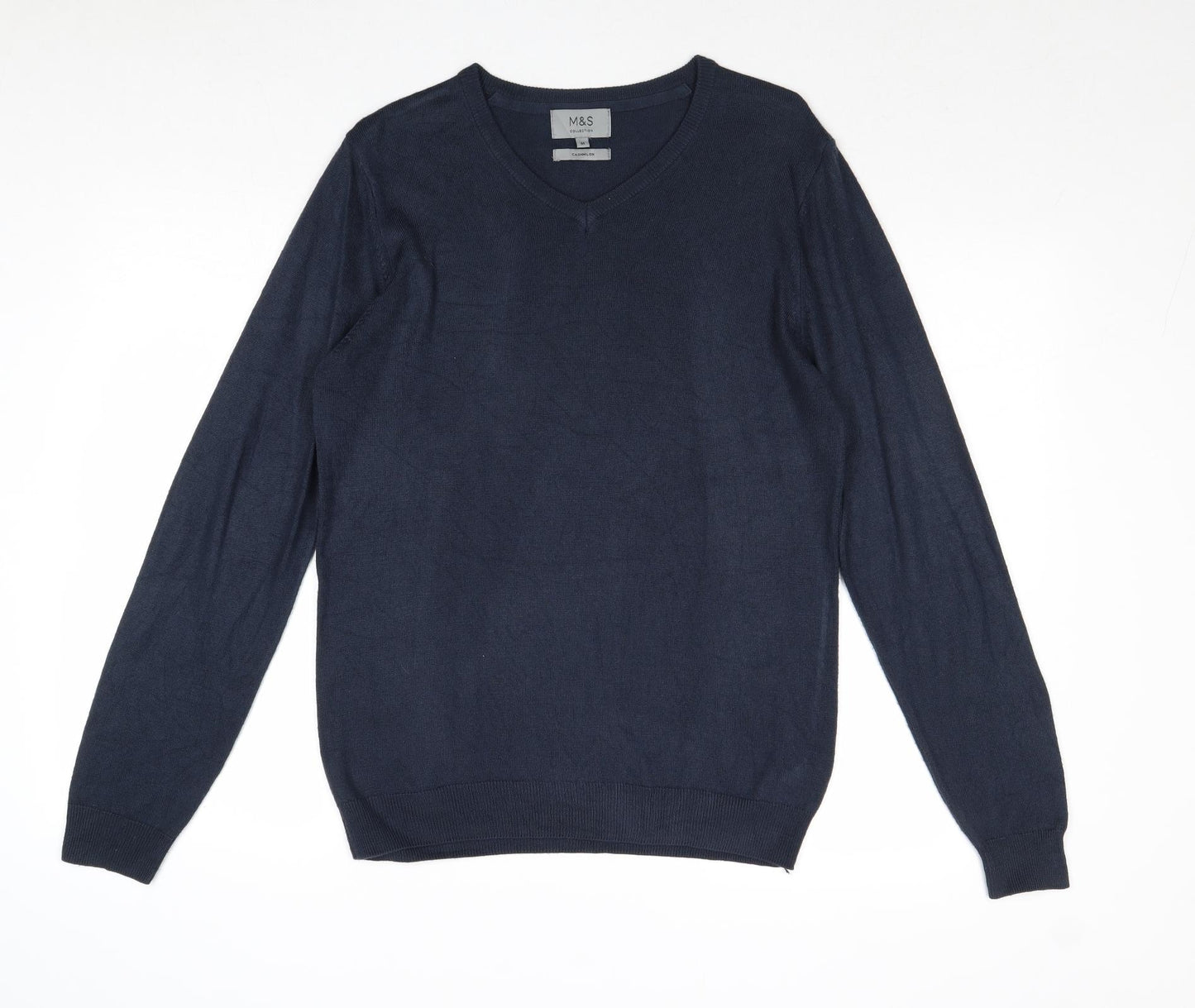 Marks and Spencer Mens Blue Round Neck Acrylic Pullover Jumper Size M Long Sleeve