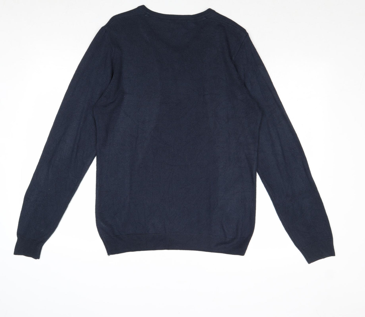 Marks and Spencer Mens Blue Round Neck Acrylic Pullover Jumper Size M Long Sleeve