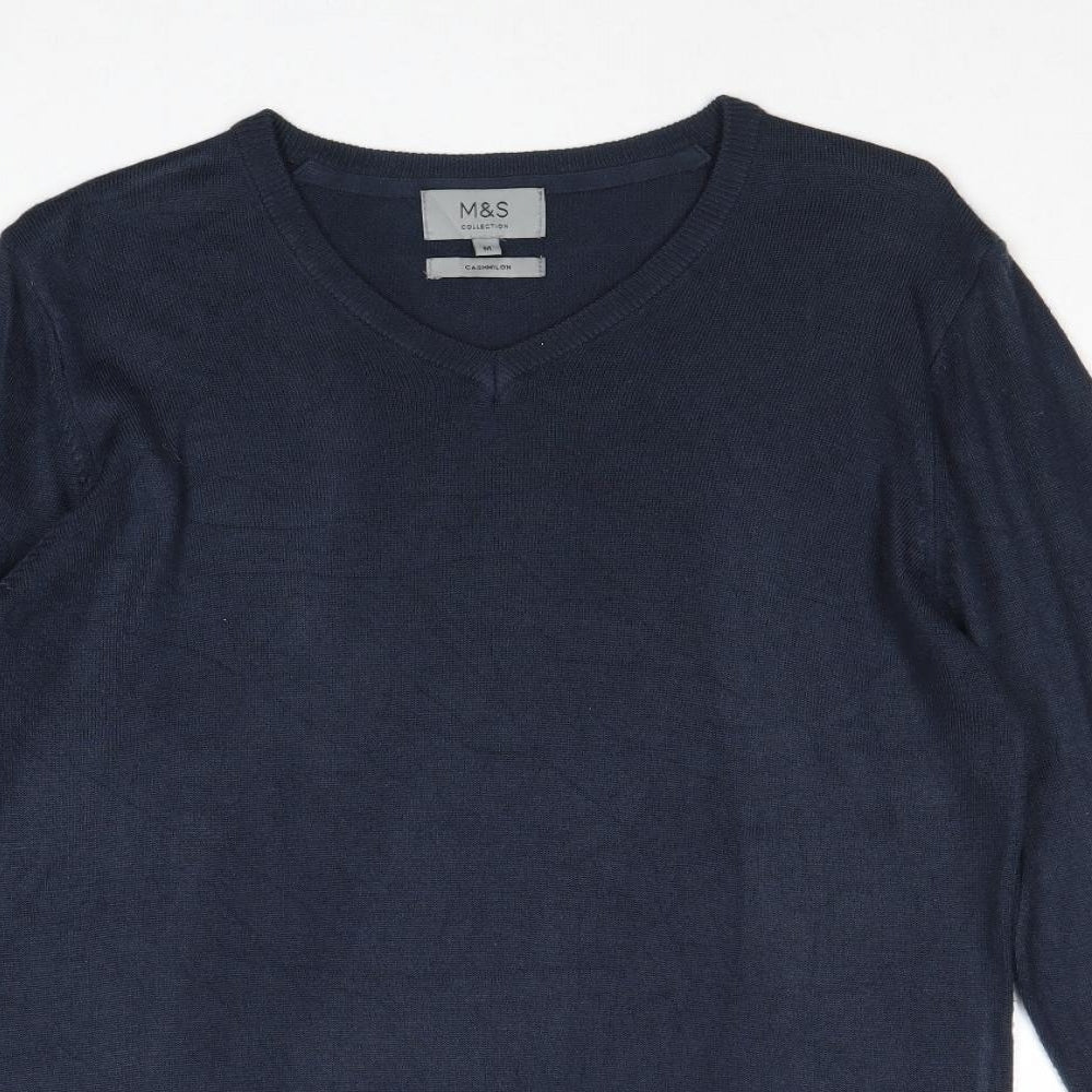 Marks and Spencer Mens Blue Round Neck Acrylic Pullover Jumper Size M Long Sleeve