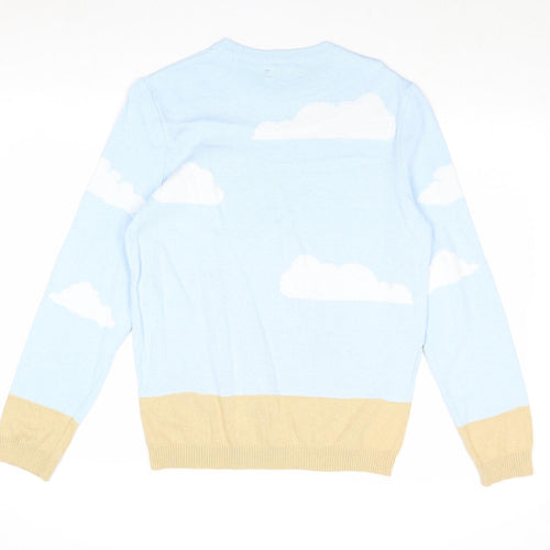 ASOS Mens Blue Round Neck Cotton Pullover Jumper Size S Long Sleeve - Father Christmas