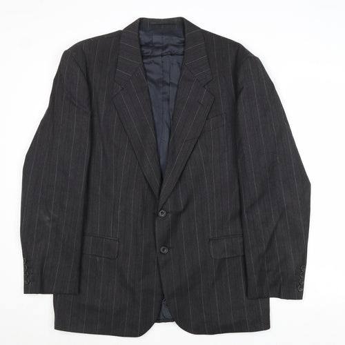 Cliftons Mens Grey Striped Wool Jacket Suit Jacket Size 40 Regular