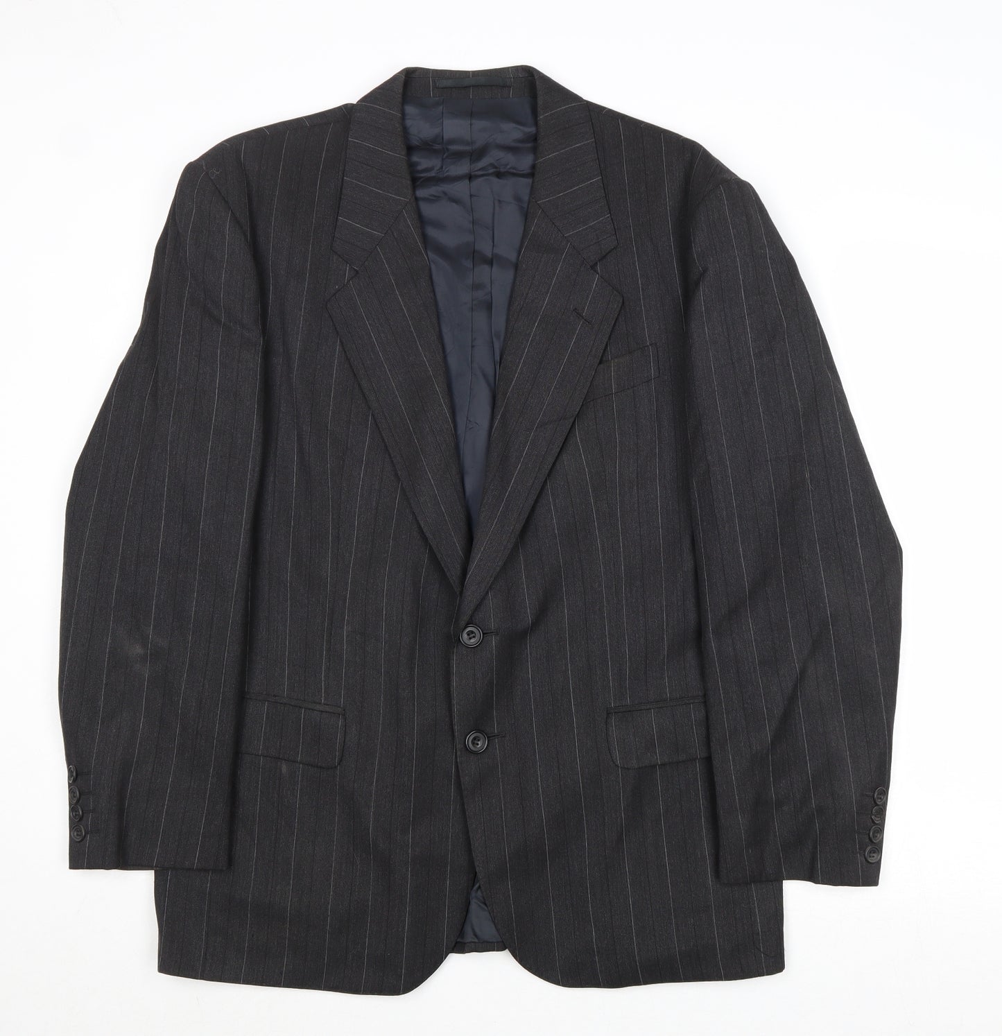 Cliftons Mens Grey Striped Wool Jacket Suit Jacket Size 40 Regular