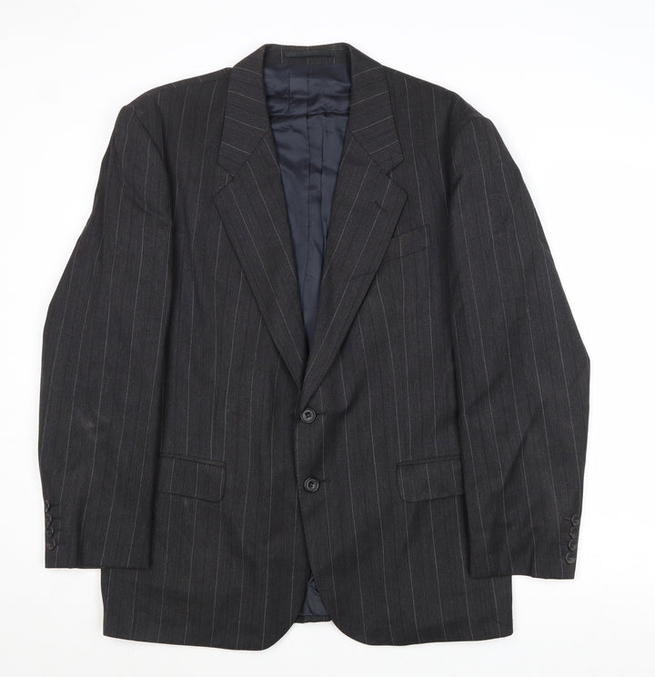Cliftons Mens Grey Striped Wool Jacket Suit Jacket Size 40 Regular