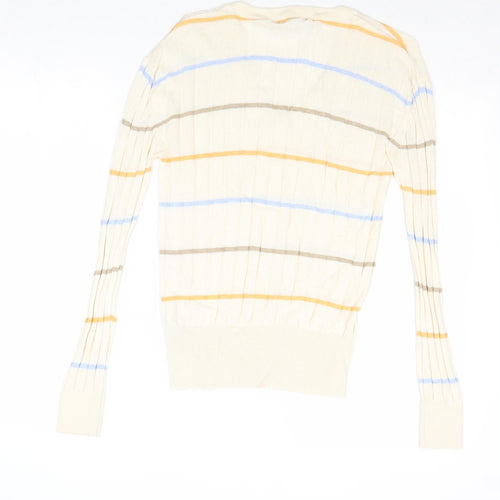 Marks and Spencer Womens Beige Square Neck Striped Viscose Pullover Jumper Size S