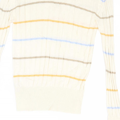Marks and Spencer Womens Beige Square Neck Striped Viscose Pullover Jumper Size S