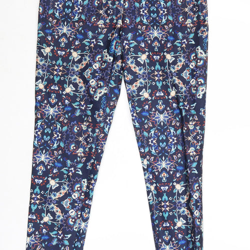 New Look Womens Blue Floral Polyester Chino Trousers Size 10 Regular Zip