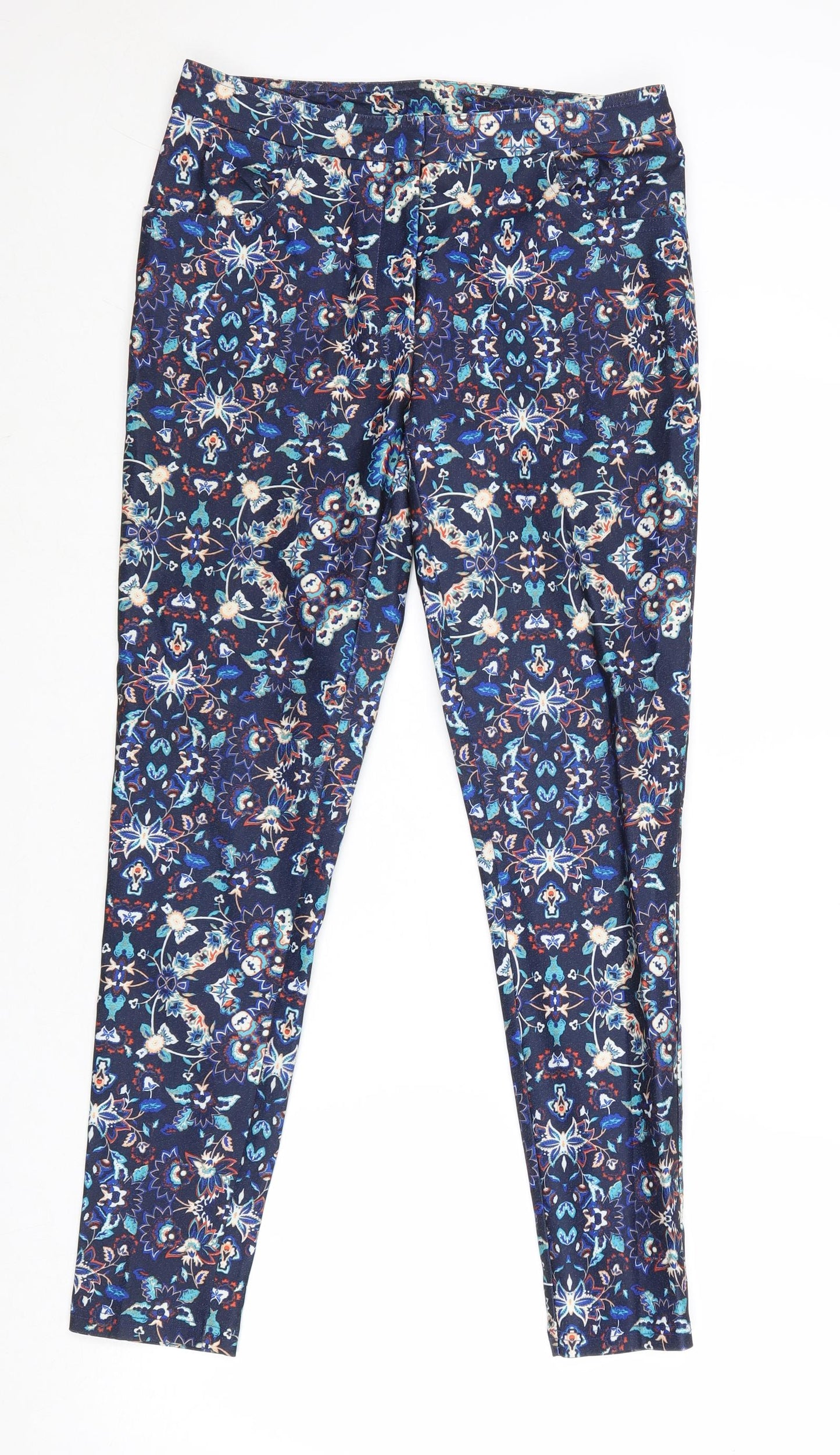 New Look Womens Blue Floral Polyester Chino Trousers Size 10 Regular Zip