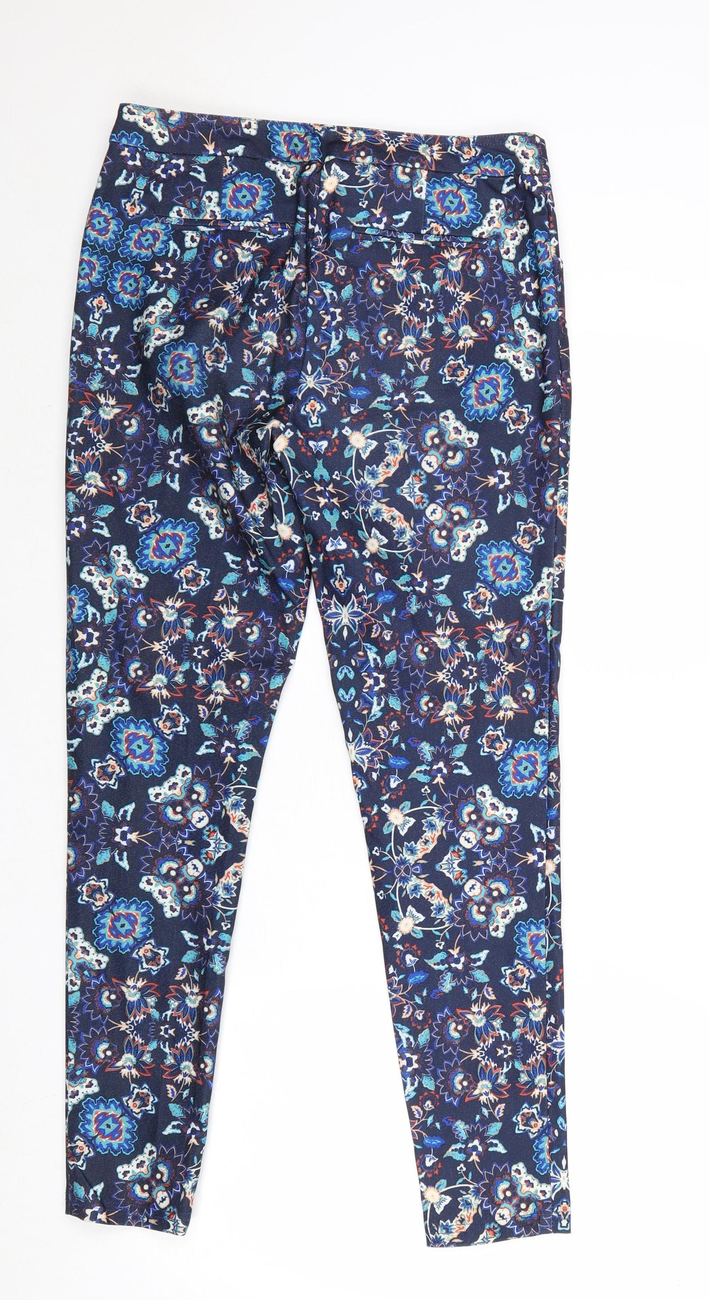 New Look Womens Blue Floral Polyester Chino Trousers Size 10 Regular Zip