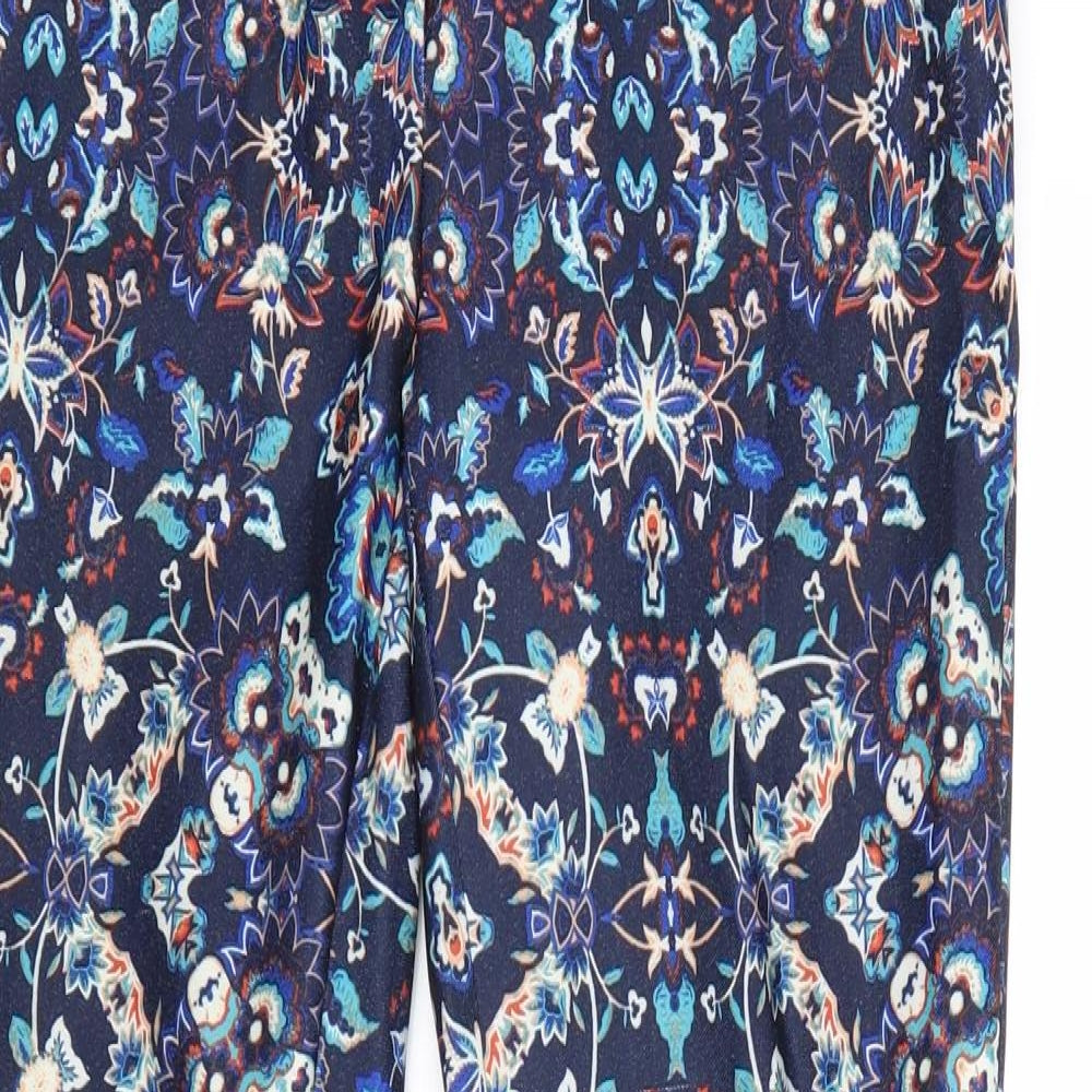 New Look Womens Blue Floral Polyester Chino Trousers Size 10 Regular Zip
