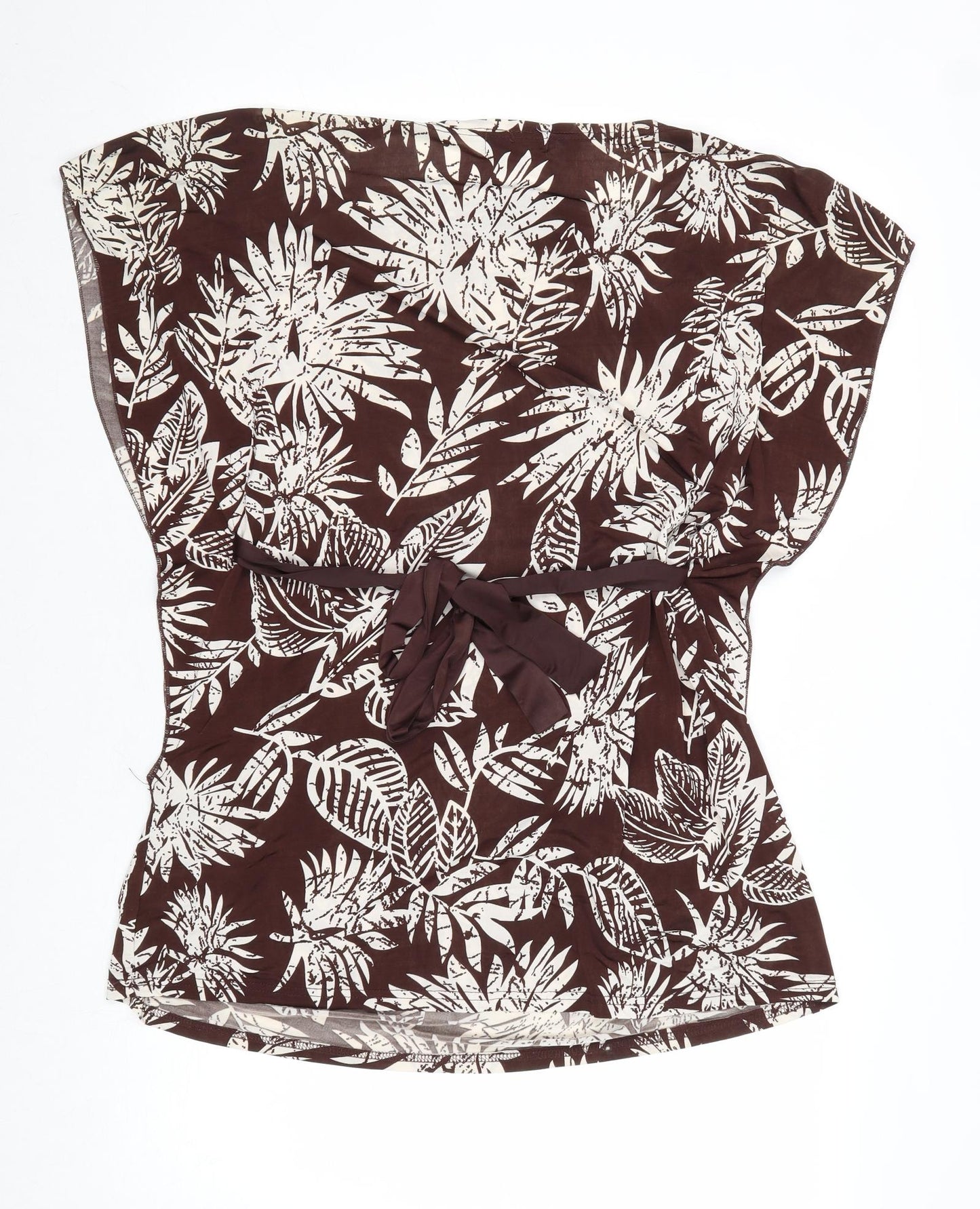 Purple Womens Brown Floral Polyester Basic Blouse Size L Cowl Neck