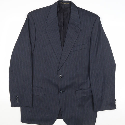 Marks and Spencer Mens Blue Striped Polyester Jacket Suit Jacket Size 40 Regular