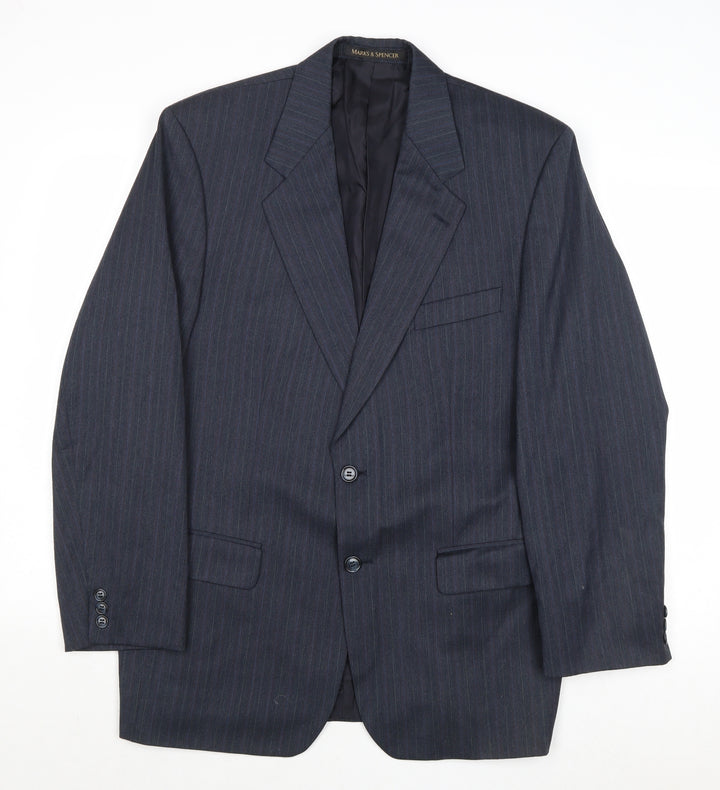 Marks and Spencer Mens Blue Striped Polyester Jacket Suit Jacket Size 40 Regular