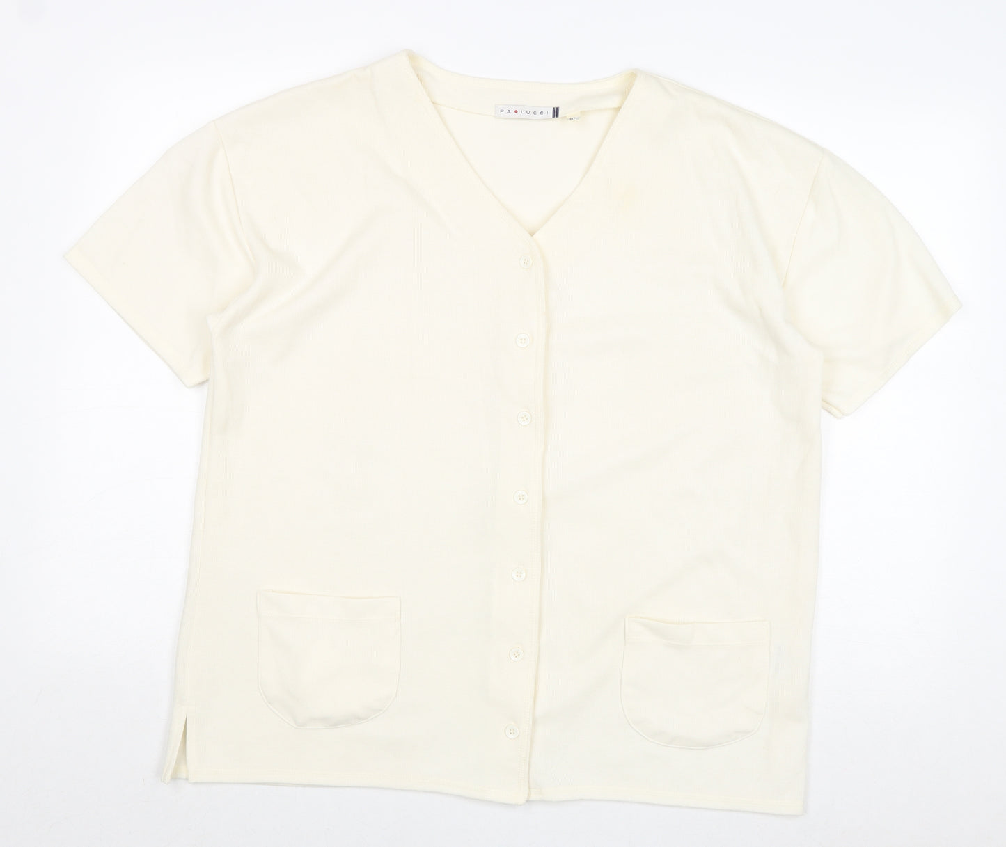 Pa Lucci Womens Ivory V-Neck Polyester Cardigan Jumper Size M