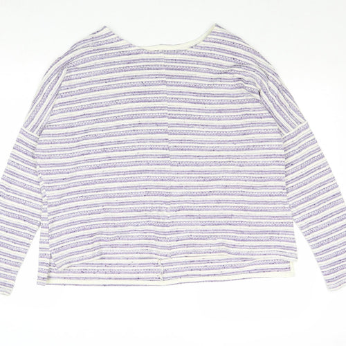 Marks and Spencer Womens Purple Round Neck Striped Cotton Pullover Jumper Size 12