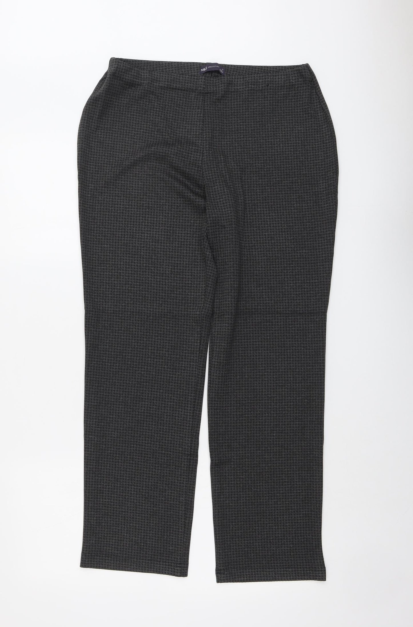 Marks and Spencer Womens Grey Geometric Viscose Trousers Size 12 L28 in Regular
