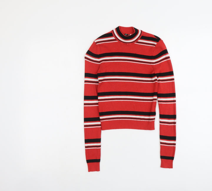 H&M Womens Red Round Neck Striped Viscose Pullover Jumper Size XS