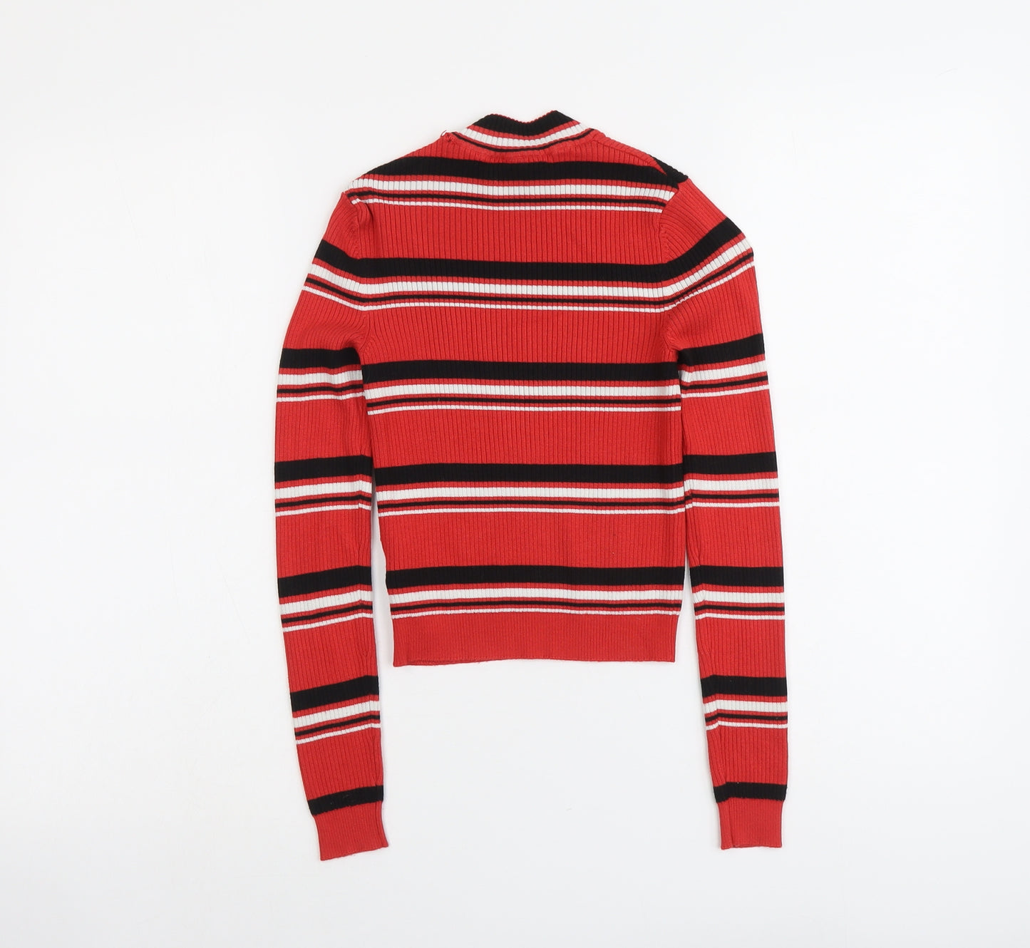 H&M Womens Red Round Neck Striped Viscose Pullover Jumper Size XS