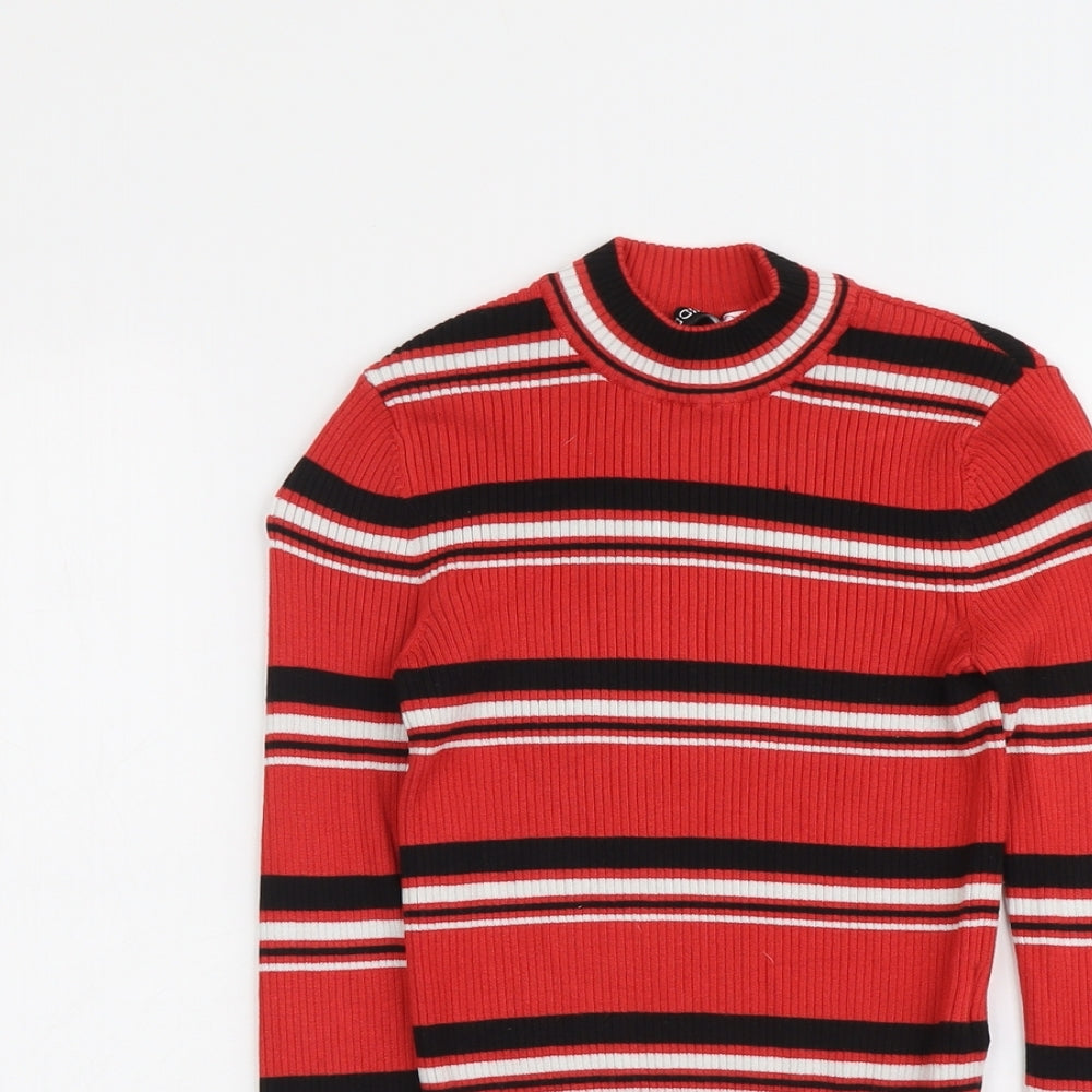 H&M Womens Red Round Neck Striped Viscose Pullover Jumper Size XS