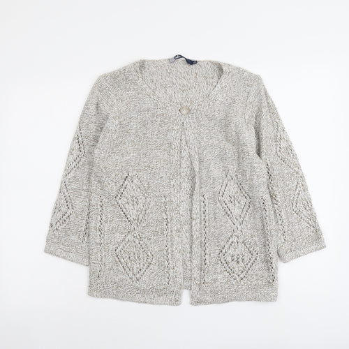 EWM Womens Beige Round Neck Acrylic Cardigan Jumper Size S