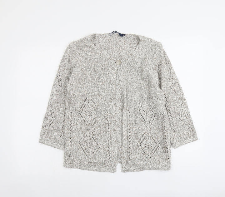 EWM Womens Beige Round Neck Acrylic Cardigan Jumper Size S