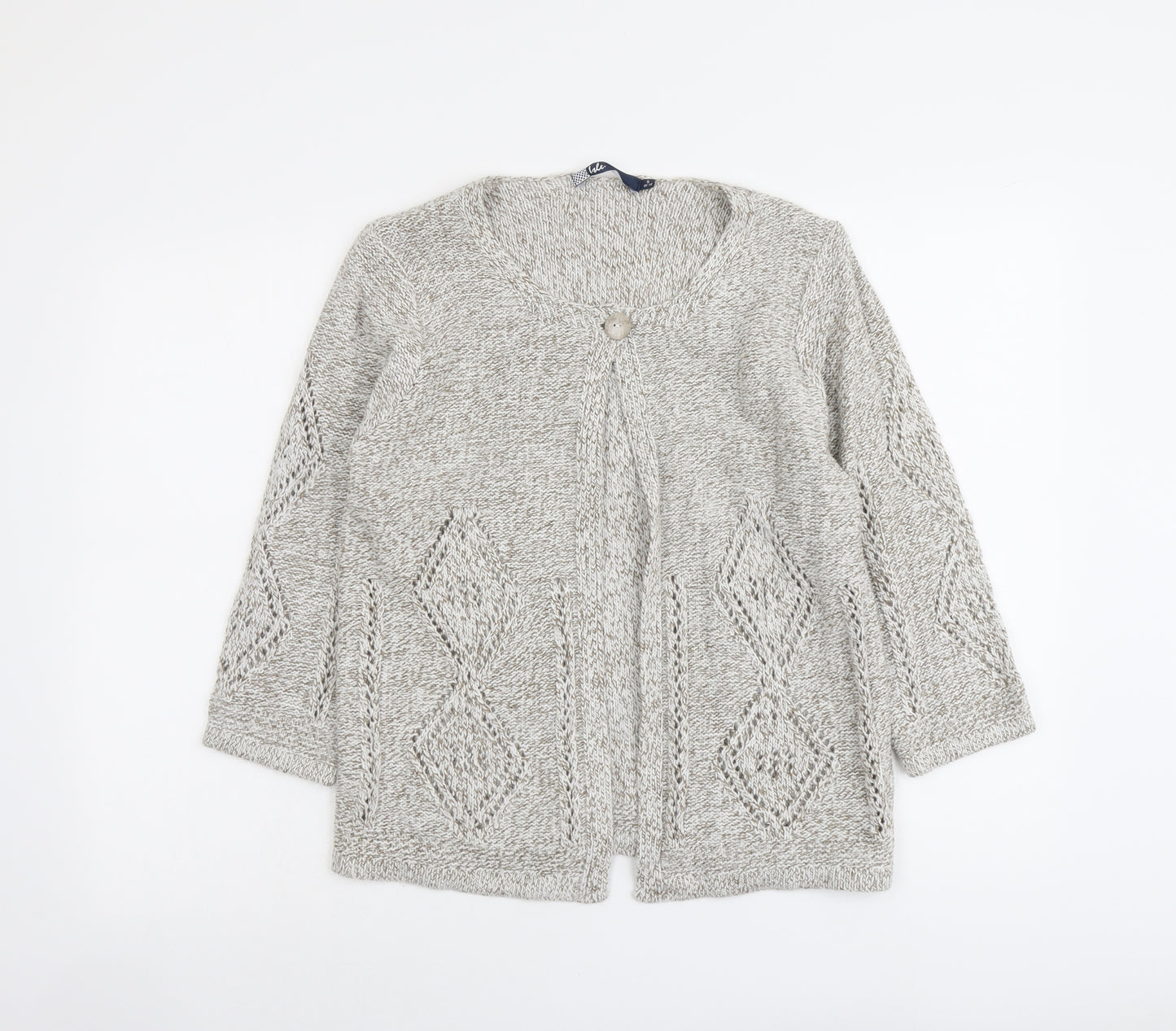 EWM Womens Beige Round Neck Acrylic Cardigan Jumper Size S