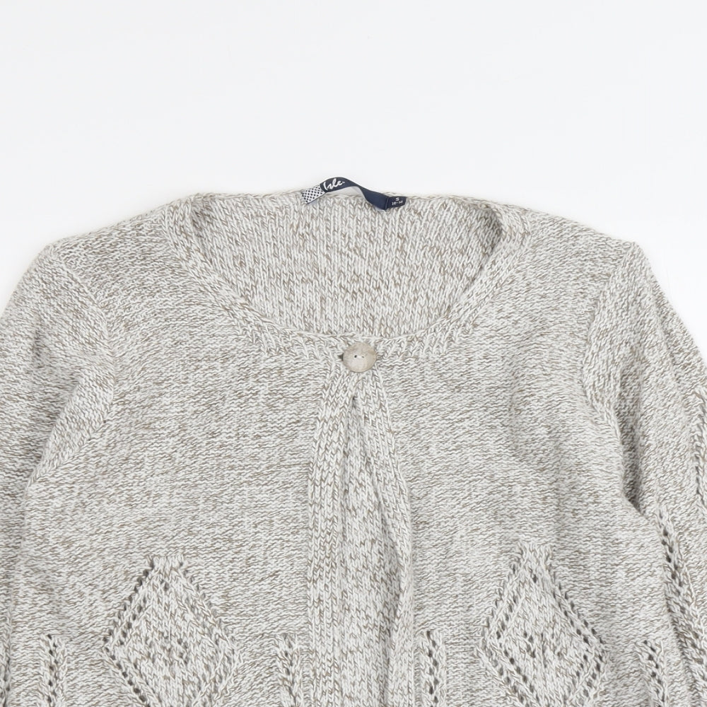 EWM Womens Beige Round Neck Acrylic Cardigan Jumper Size S