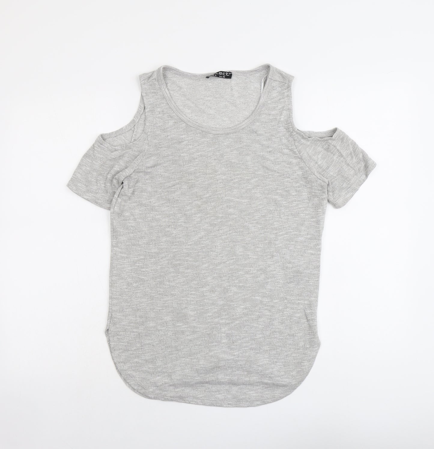 Select Womens Grey Viscose Basic T-Shirt Size 8 Round Neck - Cold Shoulder
