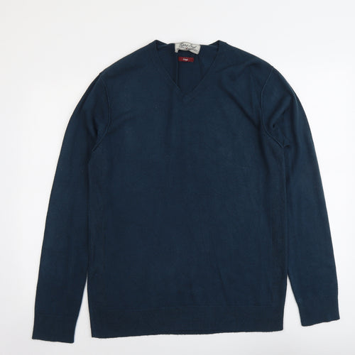 Twisted Soul Mens Blue Round Neck Acrylic Pullover Jumper Size L Long Sleeve