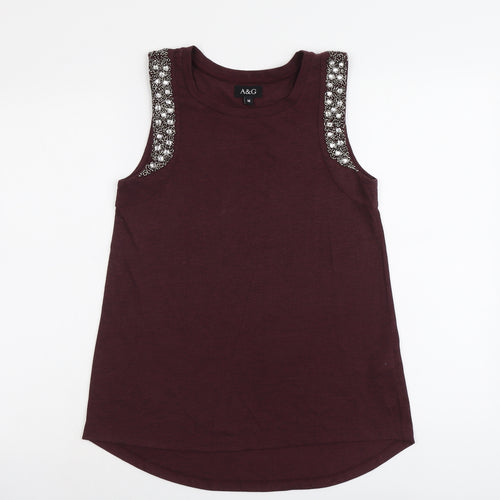 A&G Womens Red Polyester Basic Tank Size M Round Neck