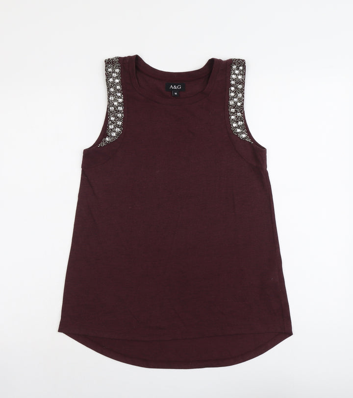 A&G Womens Red Polyester Basic Tank Size M Round Neck