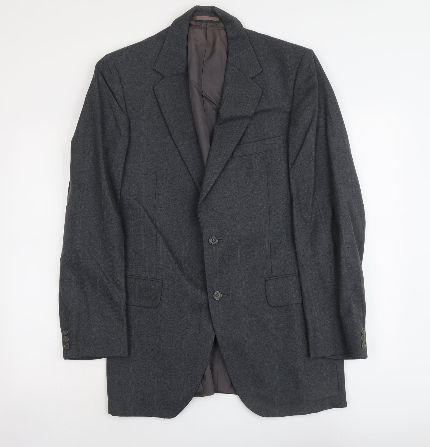 Dun&Co Mens Grey Check Wool Jacket Suit Jacket Size L Regular
